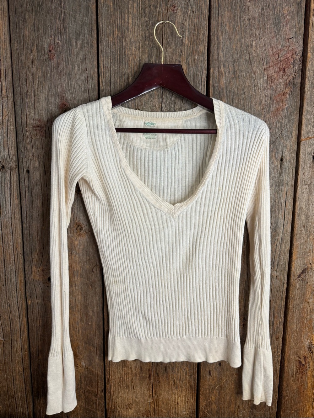 Mossimo Ribbed V-Neck Long Sleeve Sweater - Cream